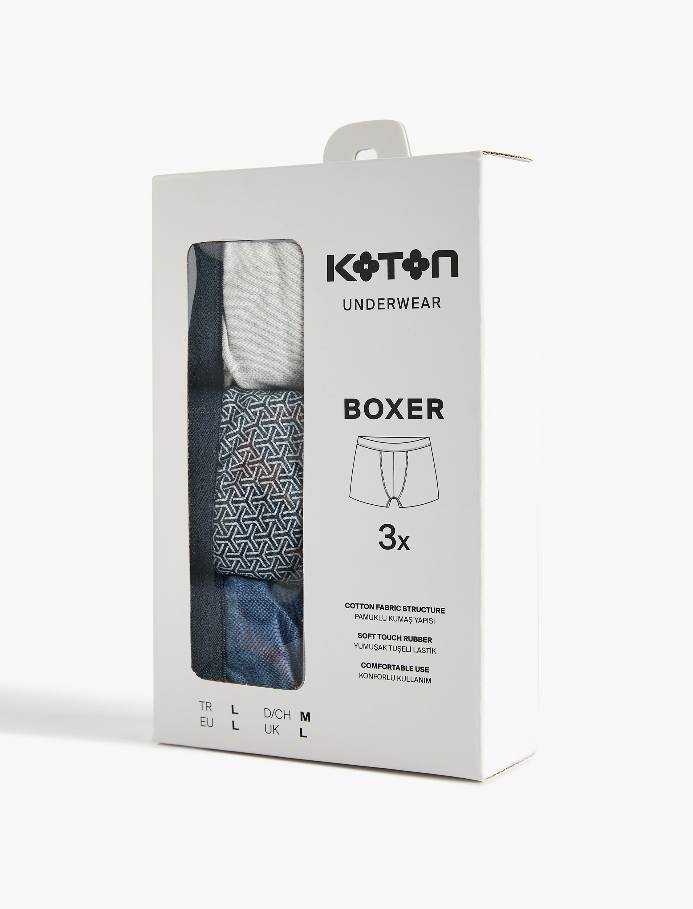   Pamuklu Desenli Çok Renkli 3'lü Boxer Seti