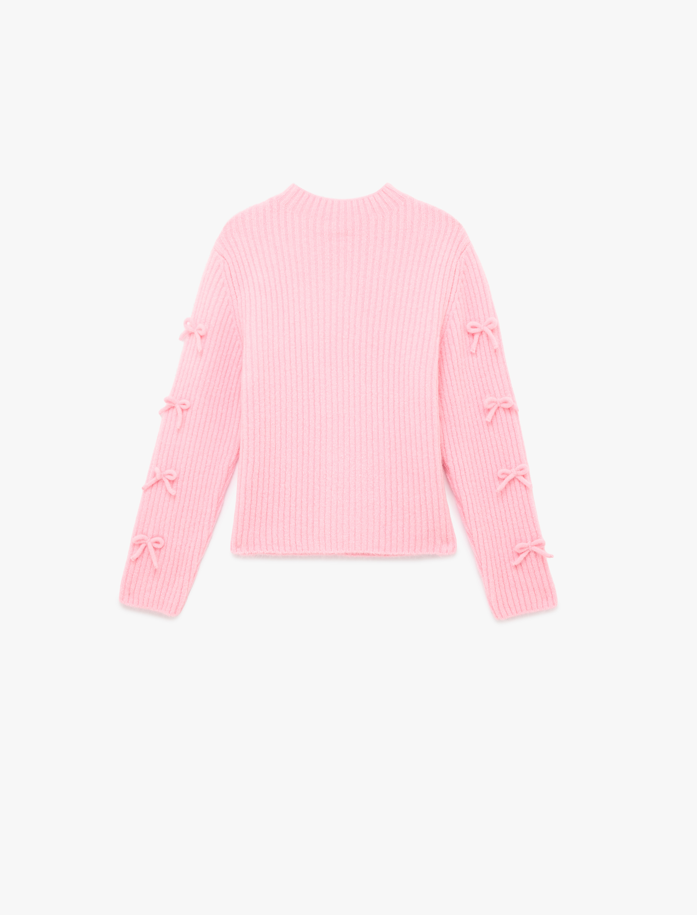  Kız Çocuk Fiyonk Detaylı Uzun Kollu Bisiklet Yaka Triko Kazak