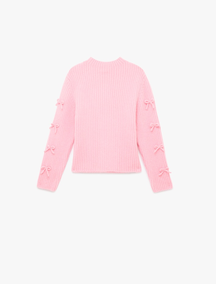 Kız Çocuk Fiyonk Detaylı Uzun Kollu Bisiklet Yaka Triko Kazak