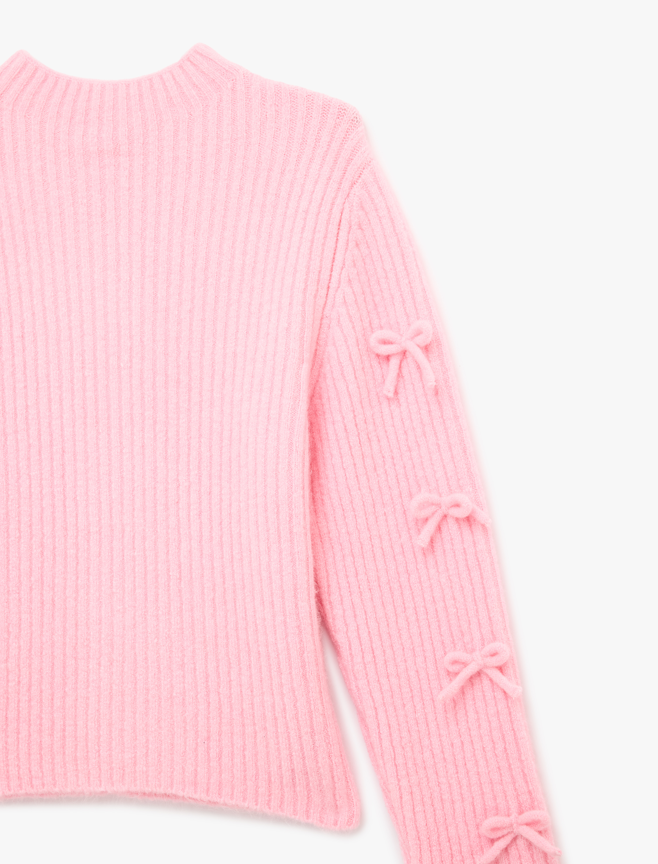  Kız Çocuk Fiyonk Detaylı Uzun Kollu Bisiklet Yaka Triko Kazak