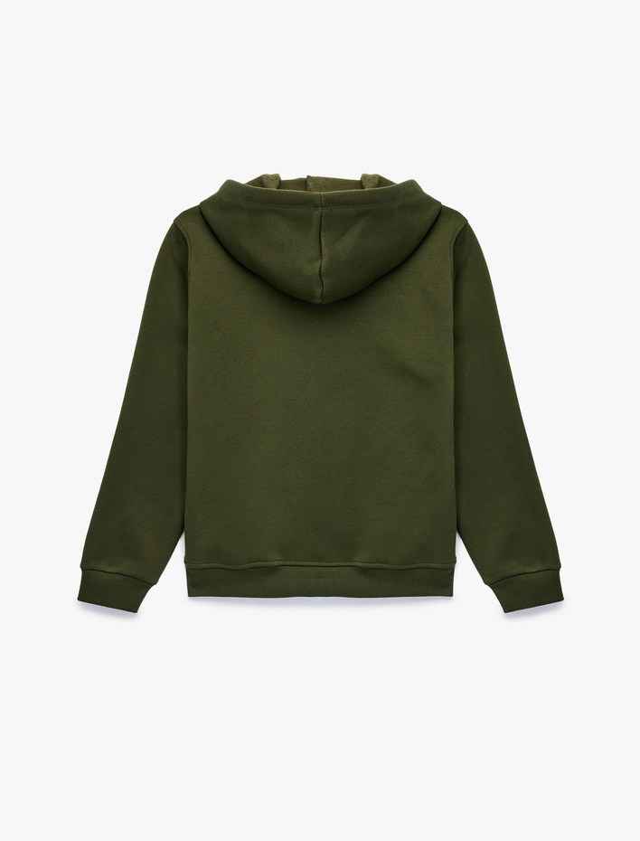  Şardonlu Uzun Kollu Kapüşonlu Kanguru Cep Detaylı Köpek Baskılı Sweatshirt