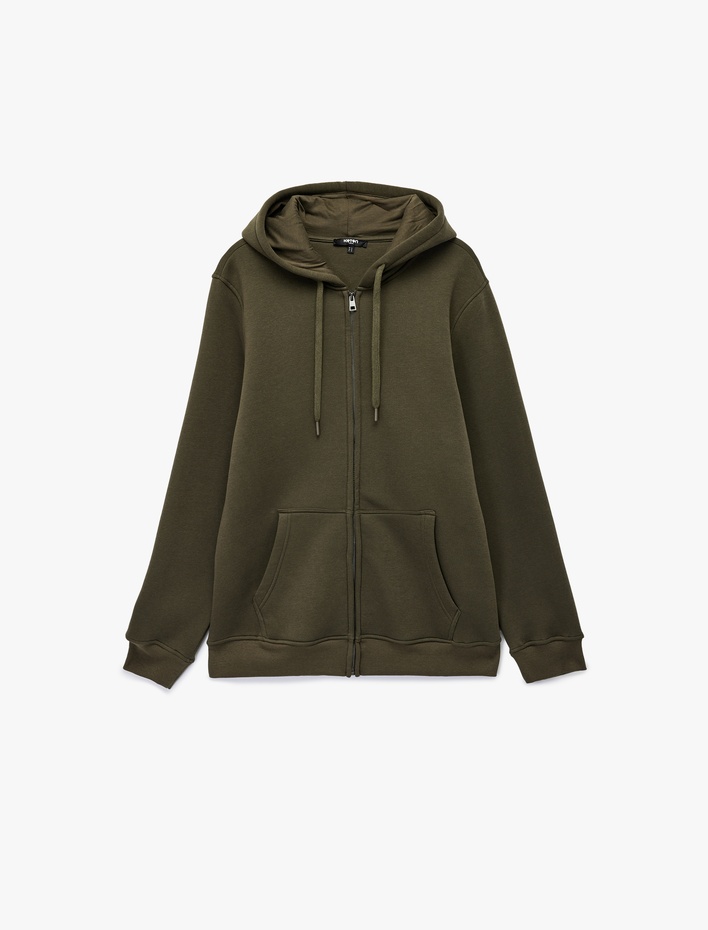  Uzun Kollu Şardonlu Cep Detaylı Fermuarlı Hırka