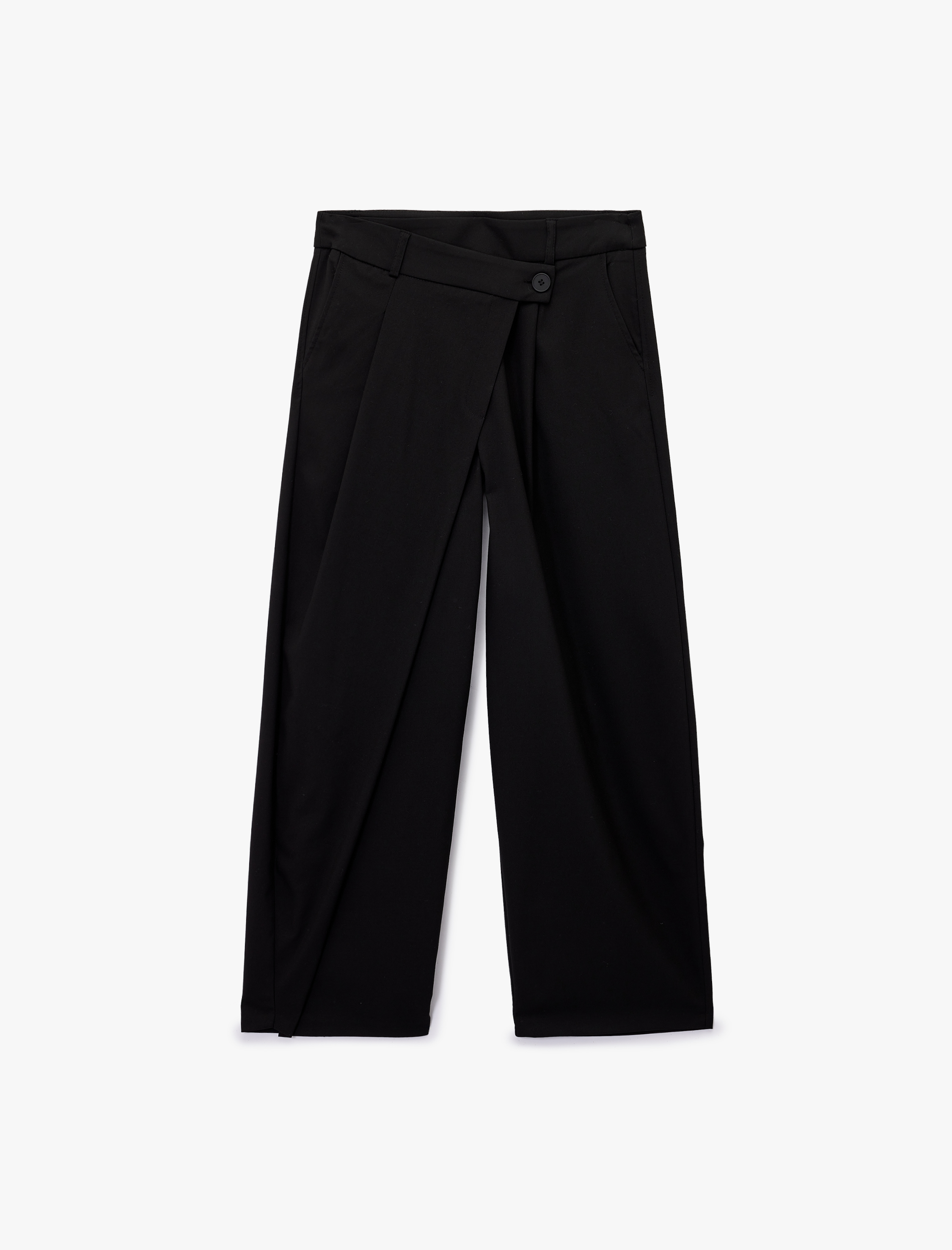   Asimetrik Kapama Detaylı Bol Paça Kumaş Pantolon