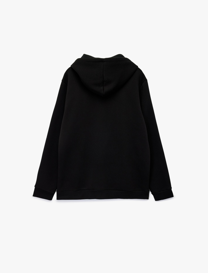  Uzun Kollu Fermuarlı Cep Detaylı Şardonlu Kapüşonlu Oversize Spor Sweatshirt