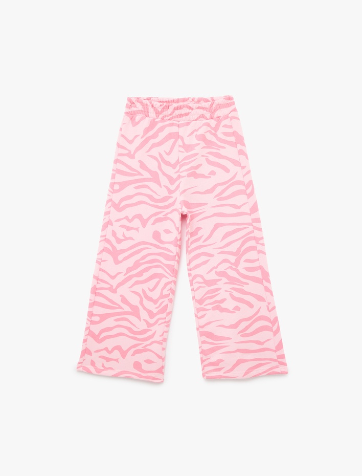 Kız Bebek Pamuklu Beli Lastikli Desenli Geniş Paça Pantolon