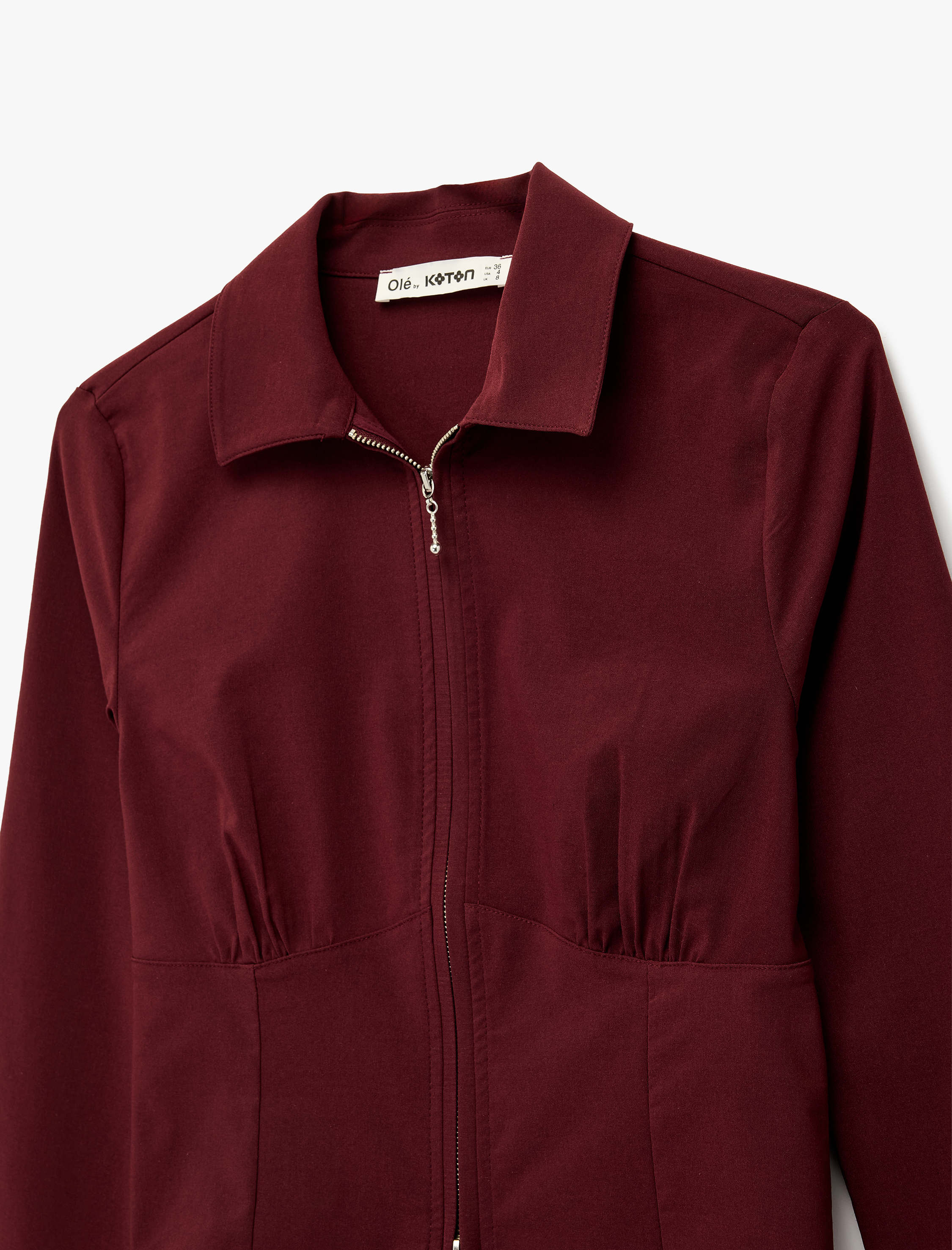   Uzun Kollu Crop Korse Detaylı Fermuarlı Gömlek