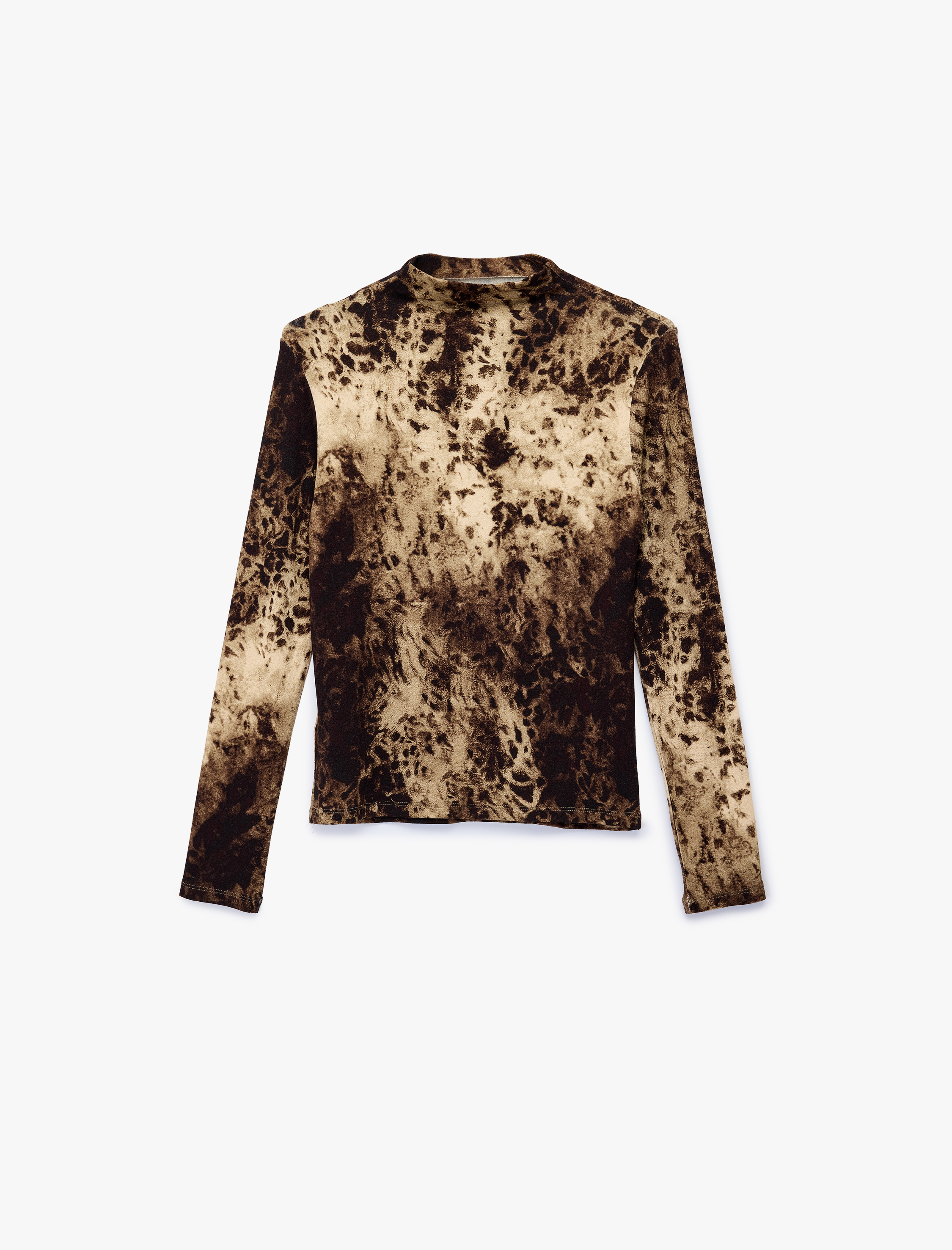   Koton X Şahika Ercümen - Slim Fit Uzun Kollu Dik Yaka Leopar Desenli Tişört