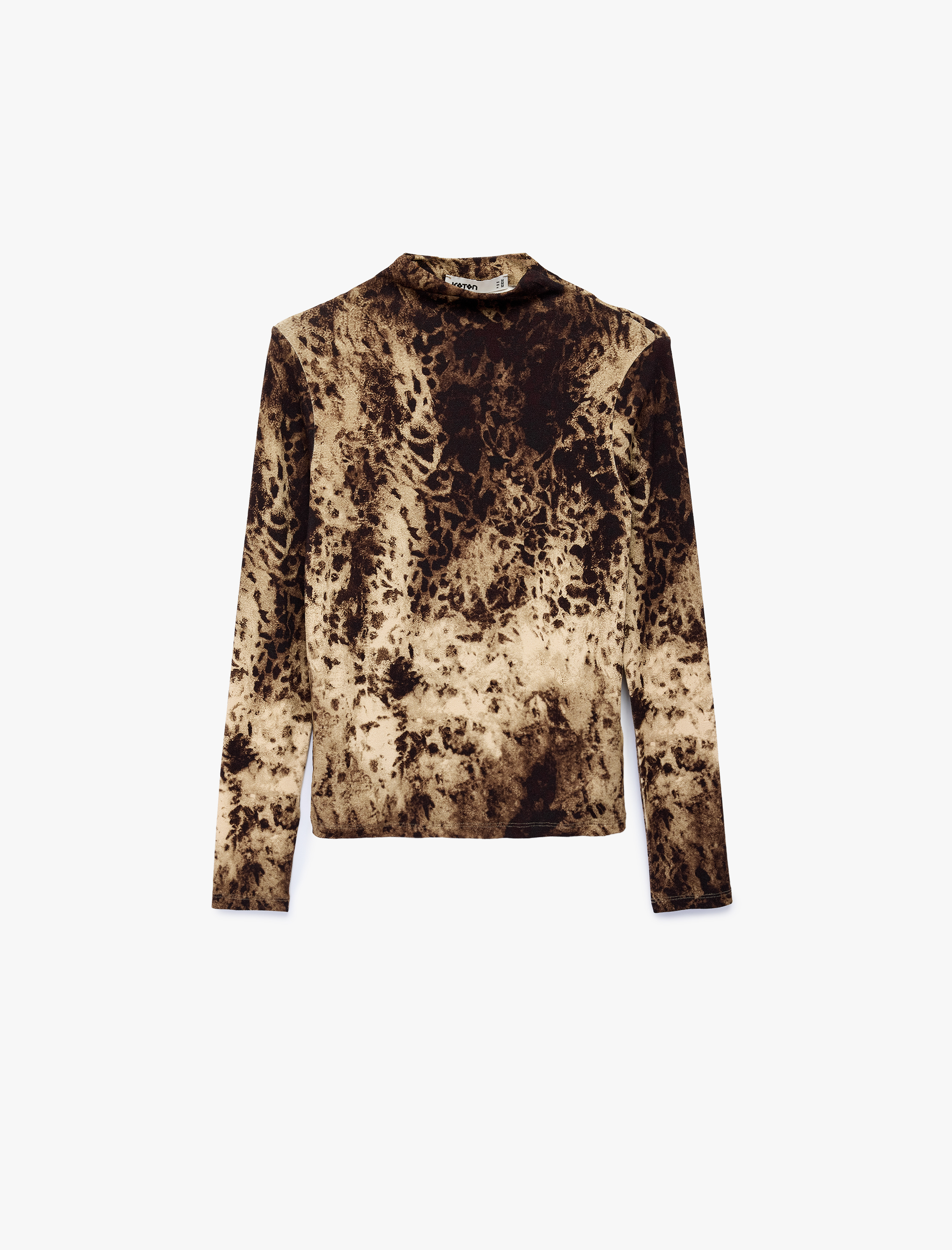   Koton X Şahika Ercümen - Slim Fit Uzun Kollu Dik Yaka Leopar Desenli Tişört