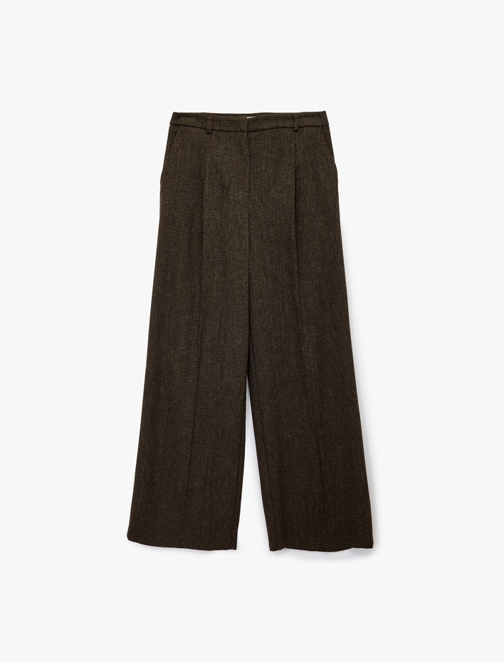  Koton X Şahika Ercümen - Koyun Yünü Karışımlı Pileli Geniş Paça Pantolon