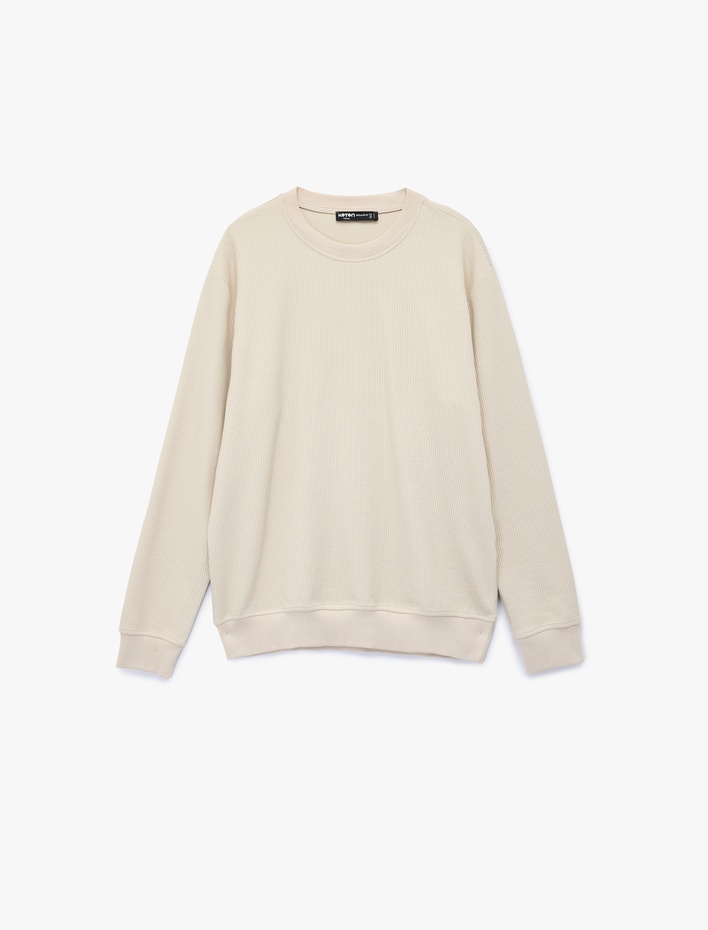  Regular Fit Uzun Kollu Dokulu Basic Bisiklet Yaka Sweatshirt