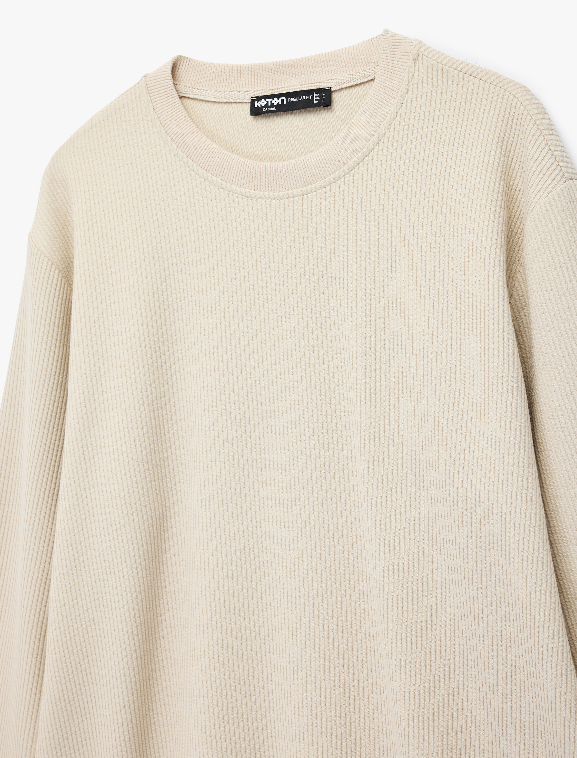   Regular Fit Uzun Kollu Dokulu Basic Bisiklet Yaka Sweatshirt