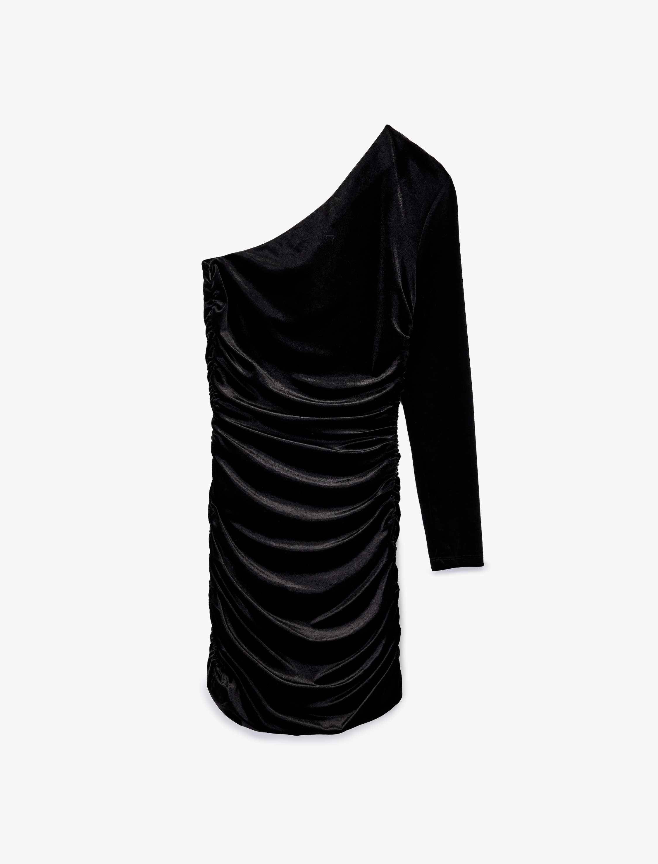   Tek Omuz Uzun Kollu Bodycon Kadife Mini Abiye Elbise