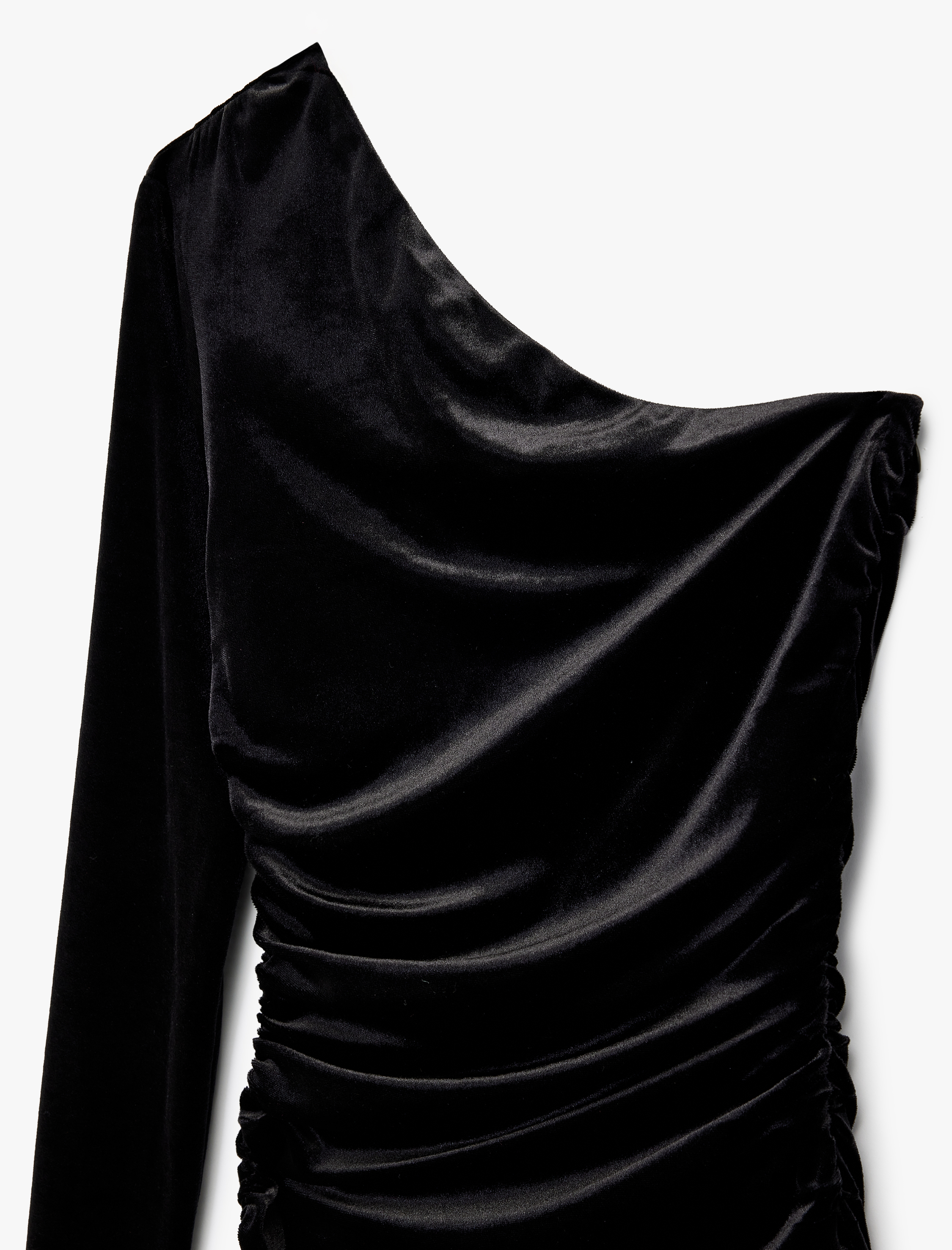   Tek Omuz Uzun Kollu Bodycon Kadife Mini Abiye Elbise