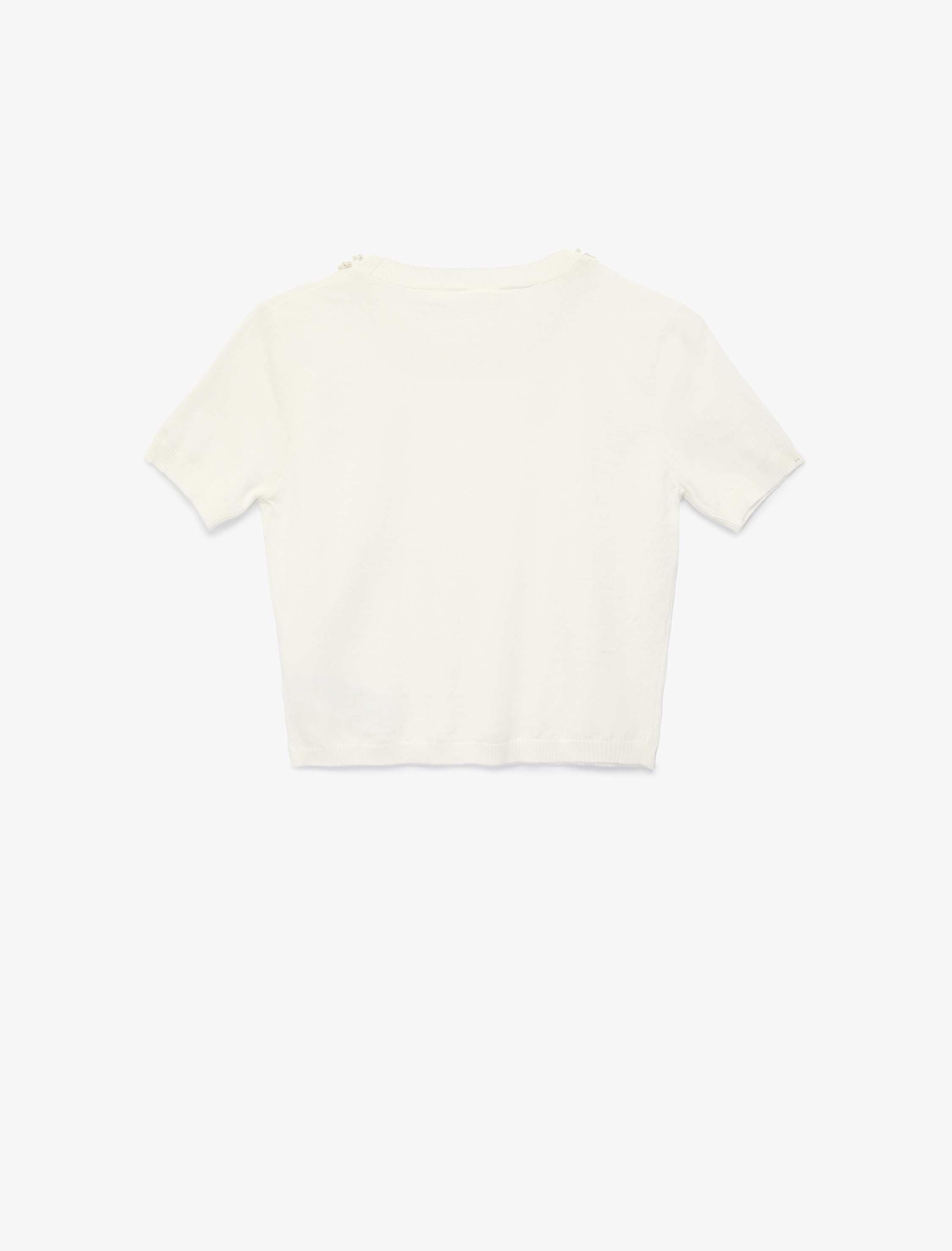   Viskon Karışımlı Boncuk Detaylı Kısa Kollu Triko Kazak