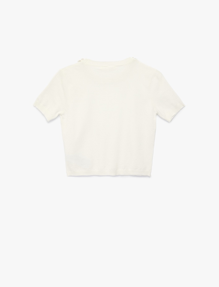  Viskon Karışımlı Boncuk Detaylı Kısa Kollu Triko Kazak