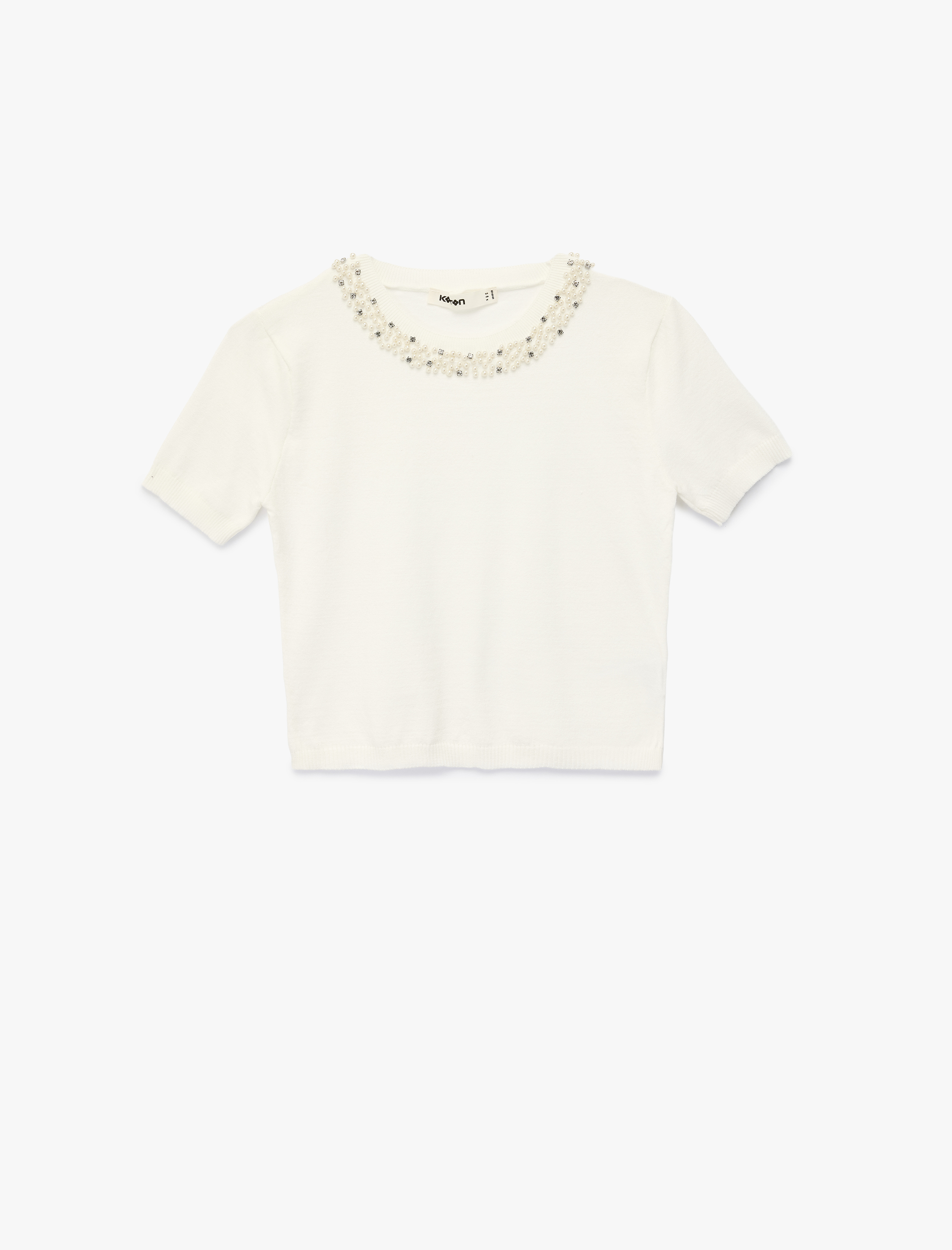   Viskon Karışımlı Boncuk Detaylı Kısa Kollu Triko Kazak