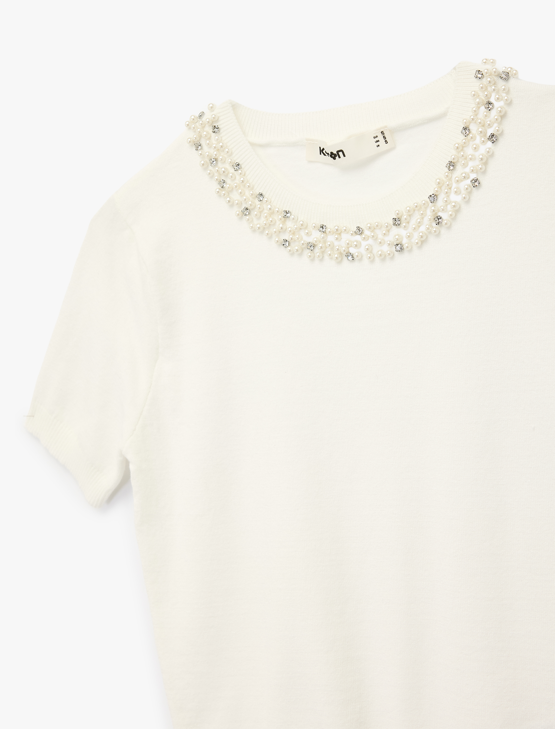   Viskon Karışımlı Boncuk Detaylı Kısa Kollu Triko Kazak