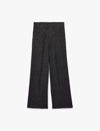 Yüksek Bel Yırtmaç Detaylı Slim Fit Geniş Paça Pantolon