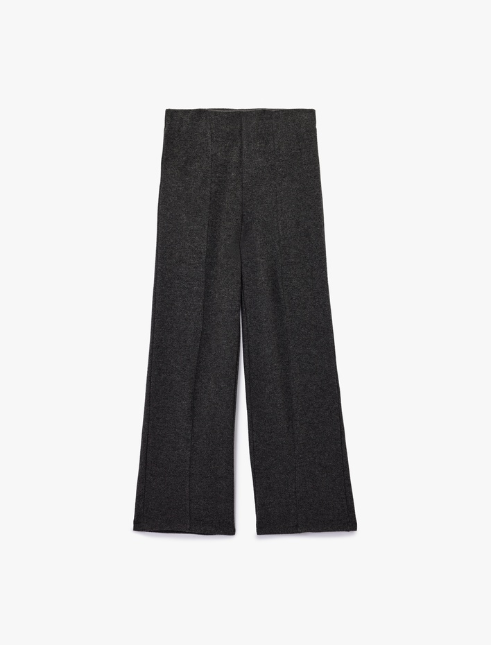  Yüksek Bel Yırtmaç Detaylı Slim Fit Geniş Paça Pantolon