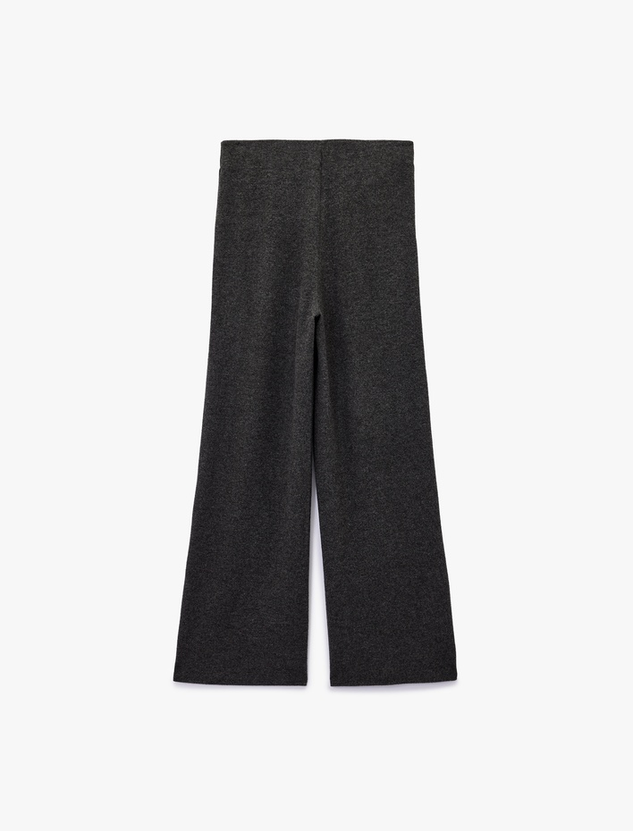  Yüksek Bel Yırtmaç Detaylı Slim Fit Geniş Paça Pantolon