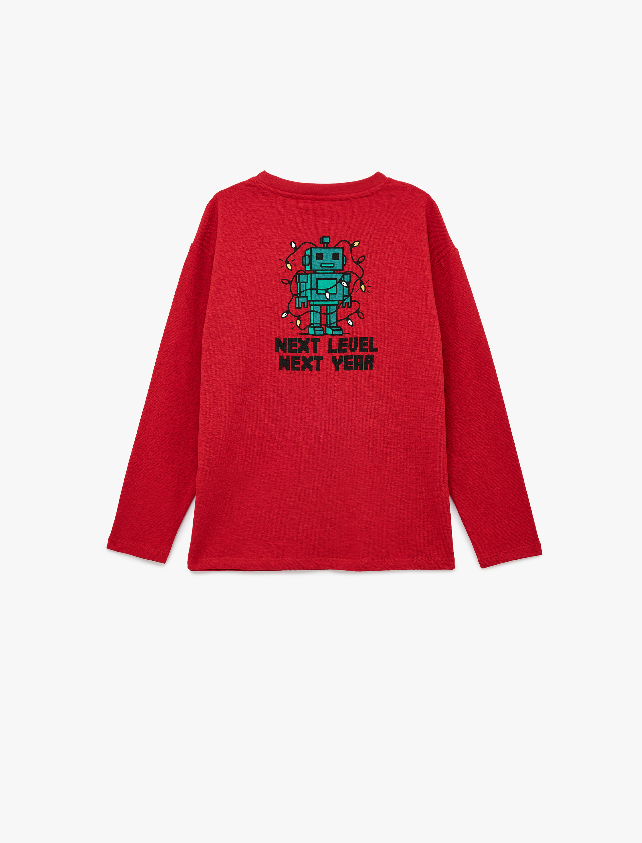  Erkek Çocuk Pamuklu Uzun Kollu Bisiklet Yaka Robot Baskılı Tişört