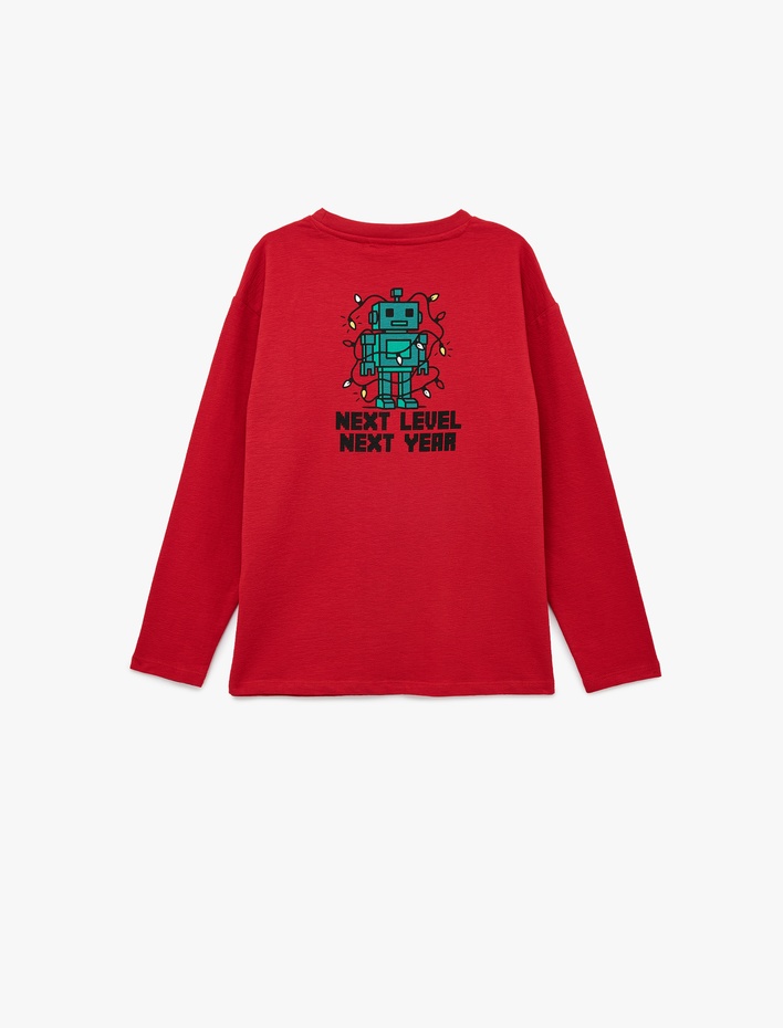 Erkek Çocuk Pamuklu Uzun Kollu Bisiklet Yaka Robot Baskılı Tişört