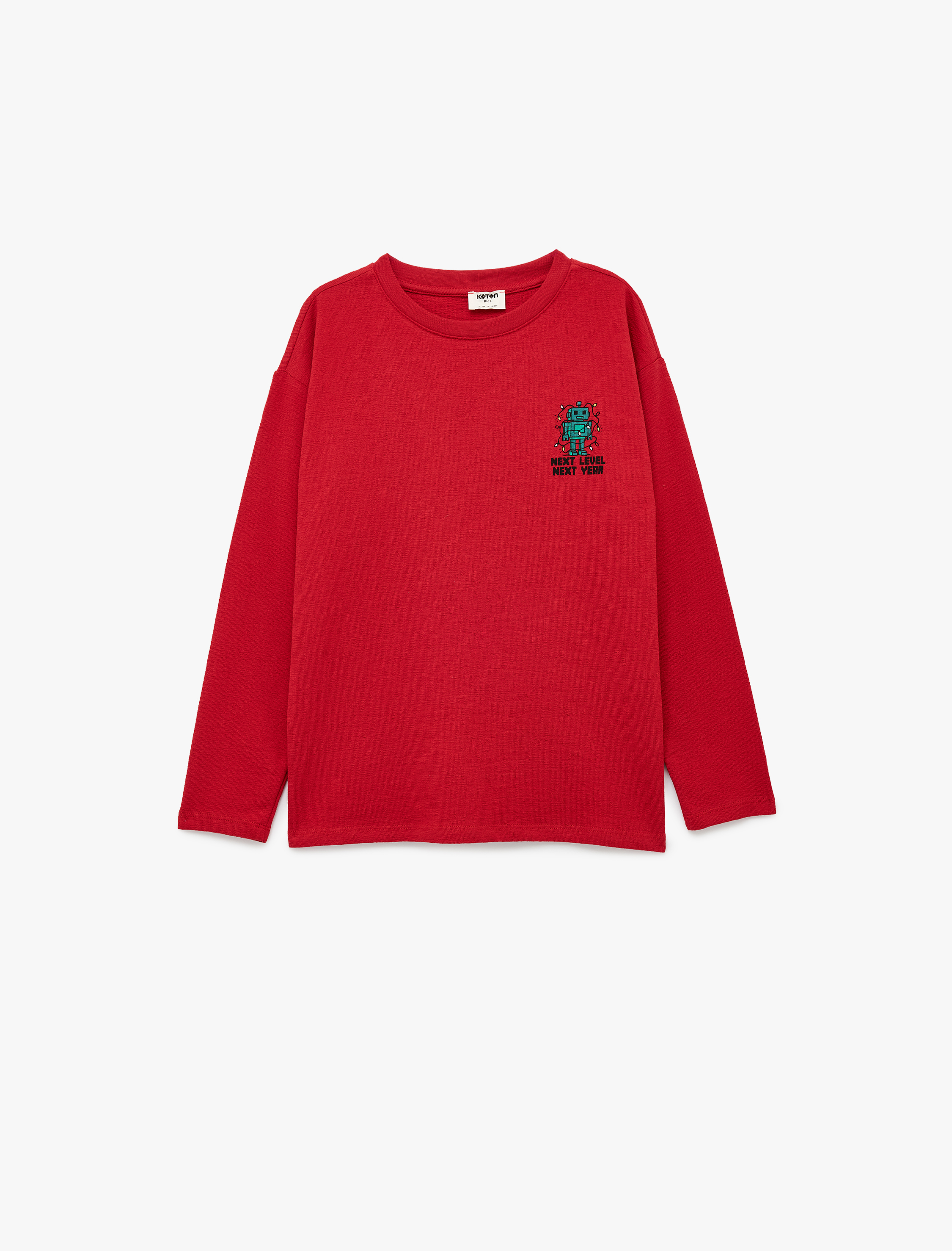  Erkek Çocuk Pamuklu Uzun Kollu Bisiklet Yaka Robot Baskılı Tişört