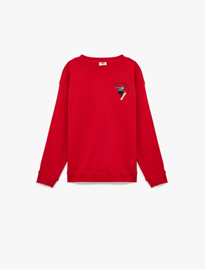 Erkek Çocuk Pamuklu Uzun Kollu Bisiklet Yaka Baskılı Sweatshirt