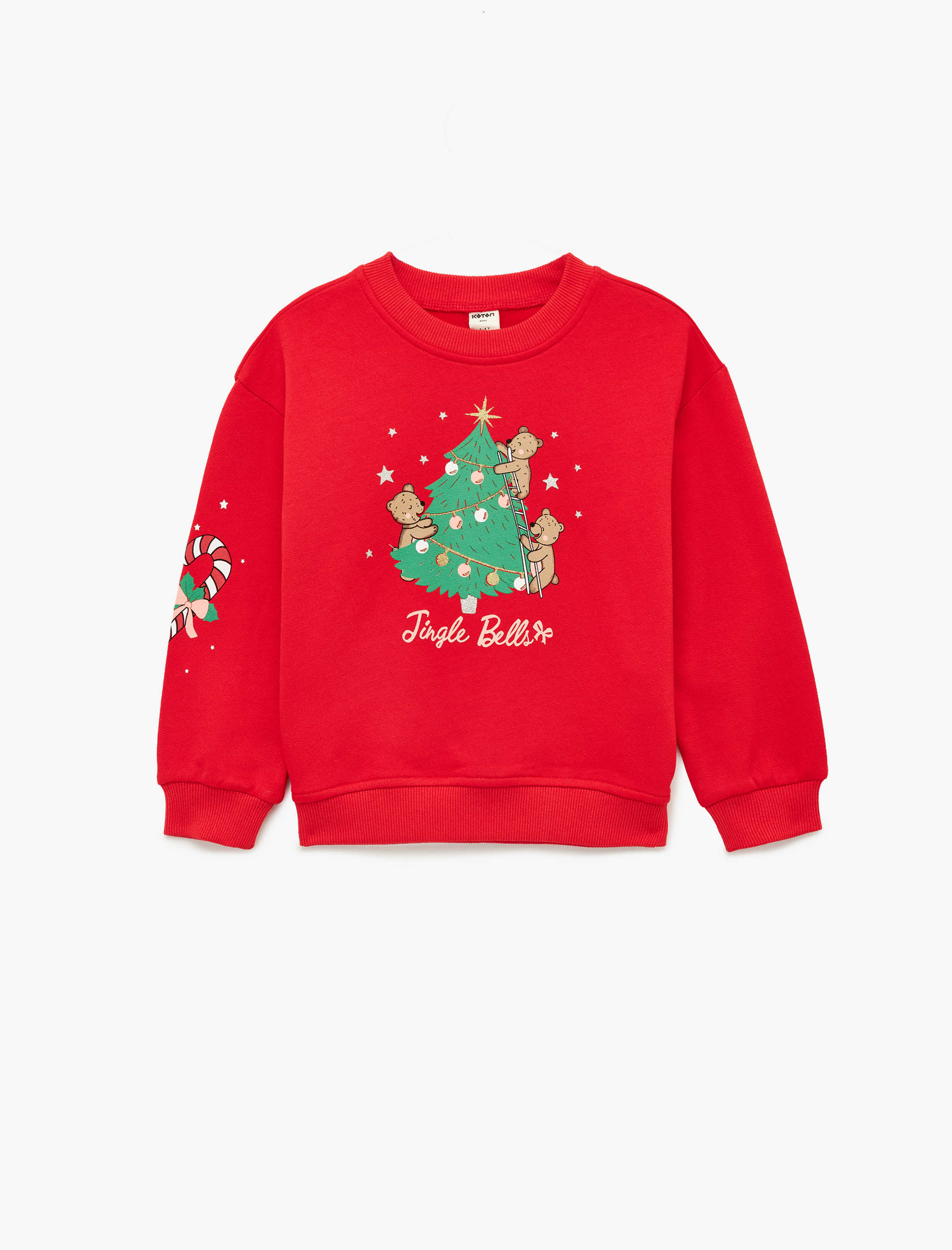  Kız Bebek Pamuklu Uzun Kollu Bisiklet Yaka Şardonlu Yılbaşı Baskılı Sweatshirt