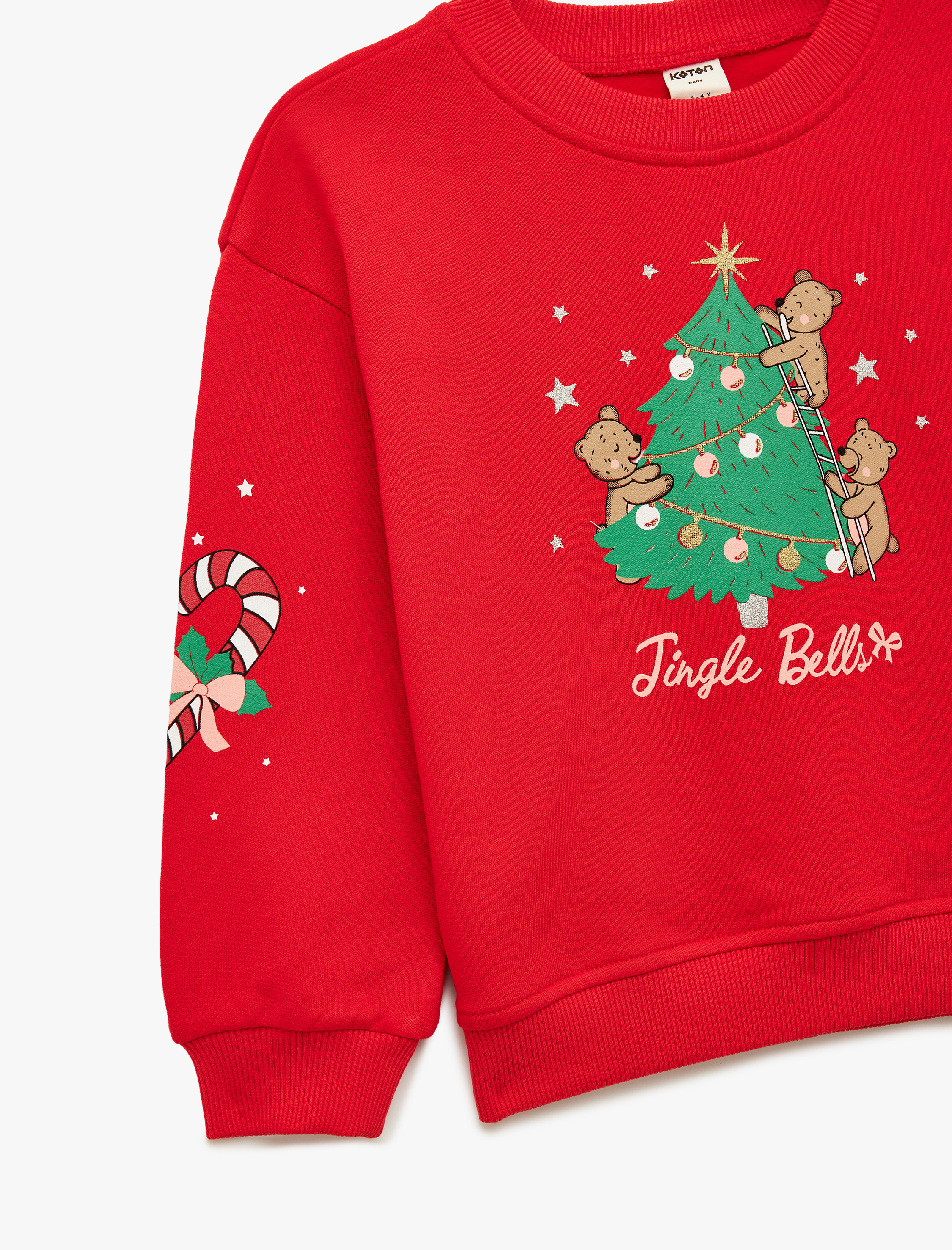  Kız Bebek Pamuklu Uzun Kollu Bisiklet Yaka Şardonlu Yılbaşı Baskılı Sweatshirt