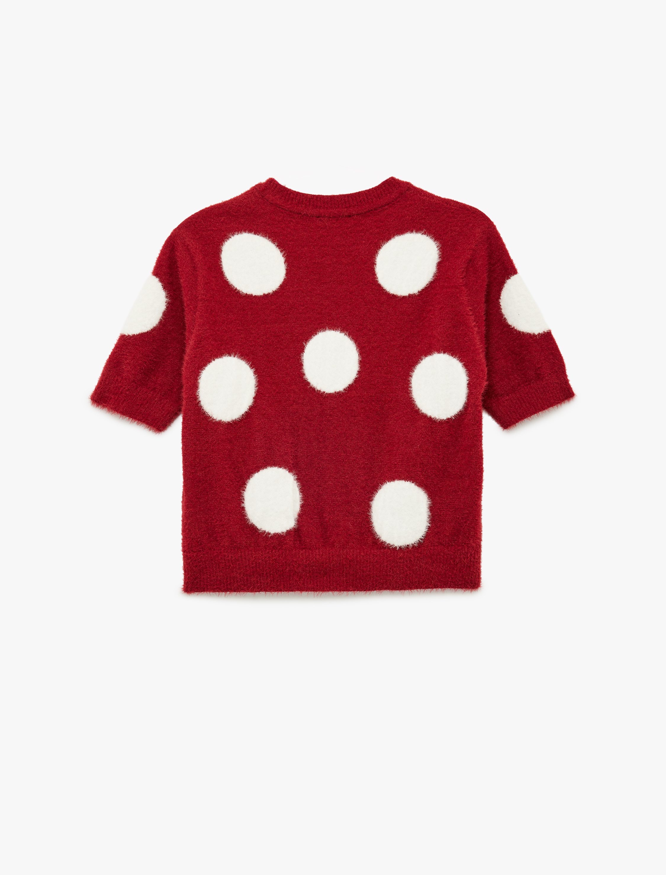  Kız Çocuk Bisiklet Yaka Kısa Kollu Puantiyeli Triko Kazak