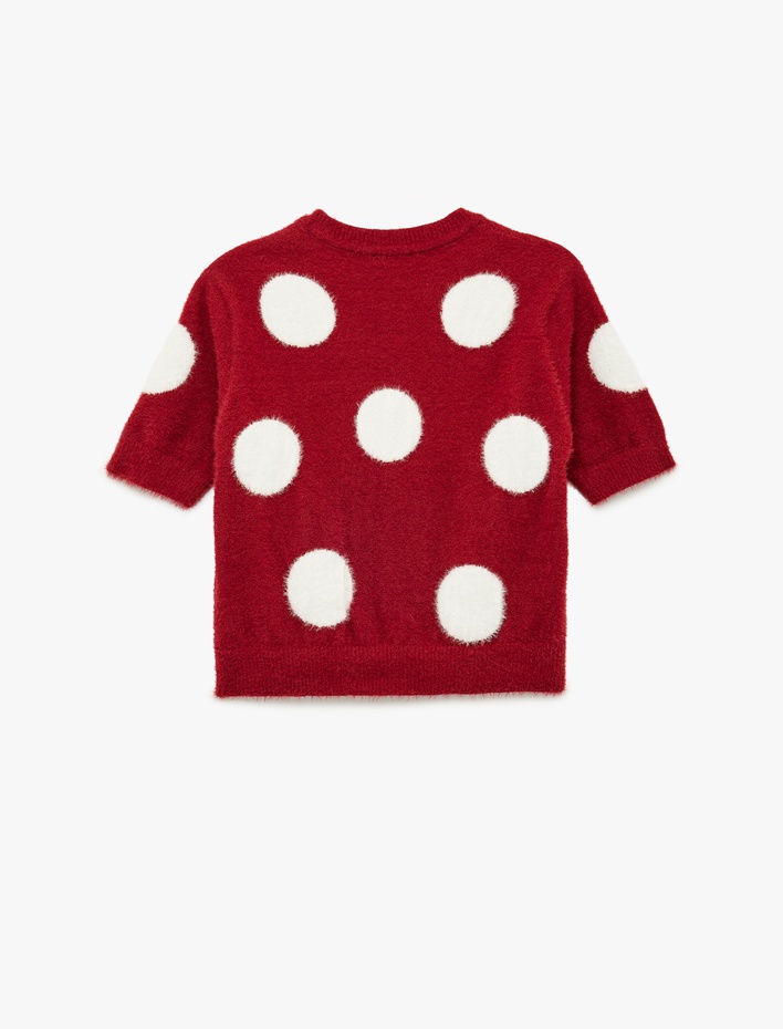 Kız Çocuk Bisiklet Yaka Kısa Kollu Puantiyeli Triko Kazak