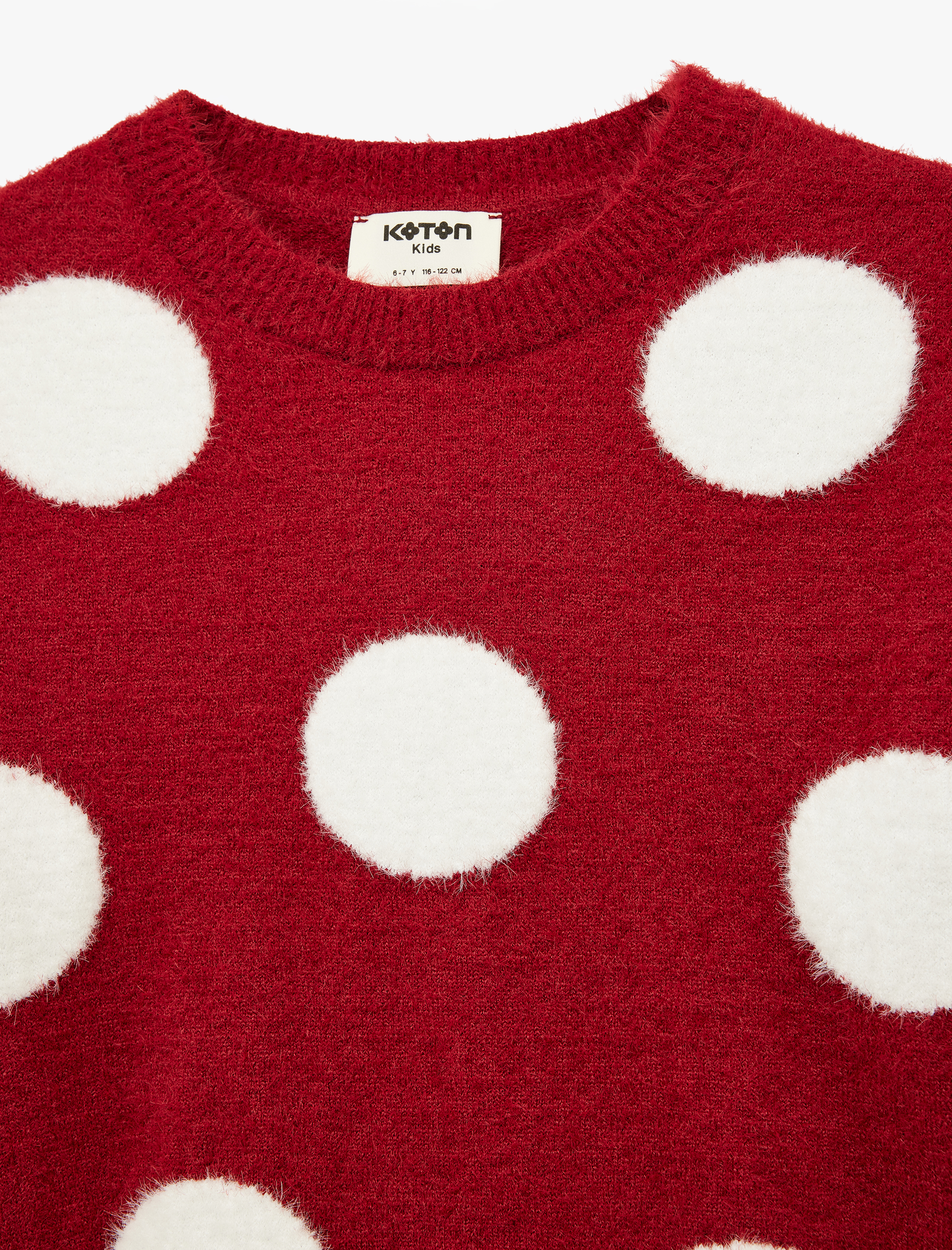  Kız Çocuk Bisiklet Yaka Kısa Kollu Puantiyeli Triko Kazak