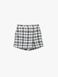 Yüksek Bel Ekoseli Şort Etek