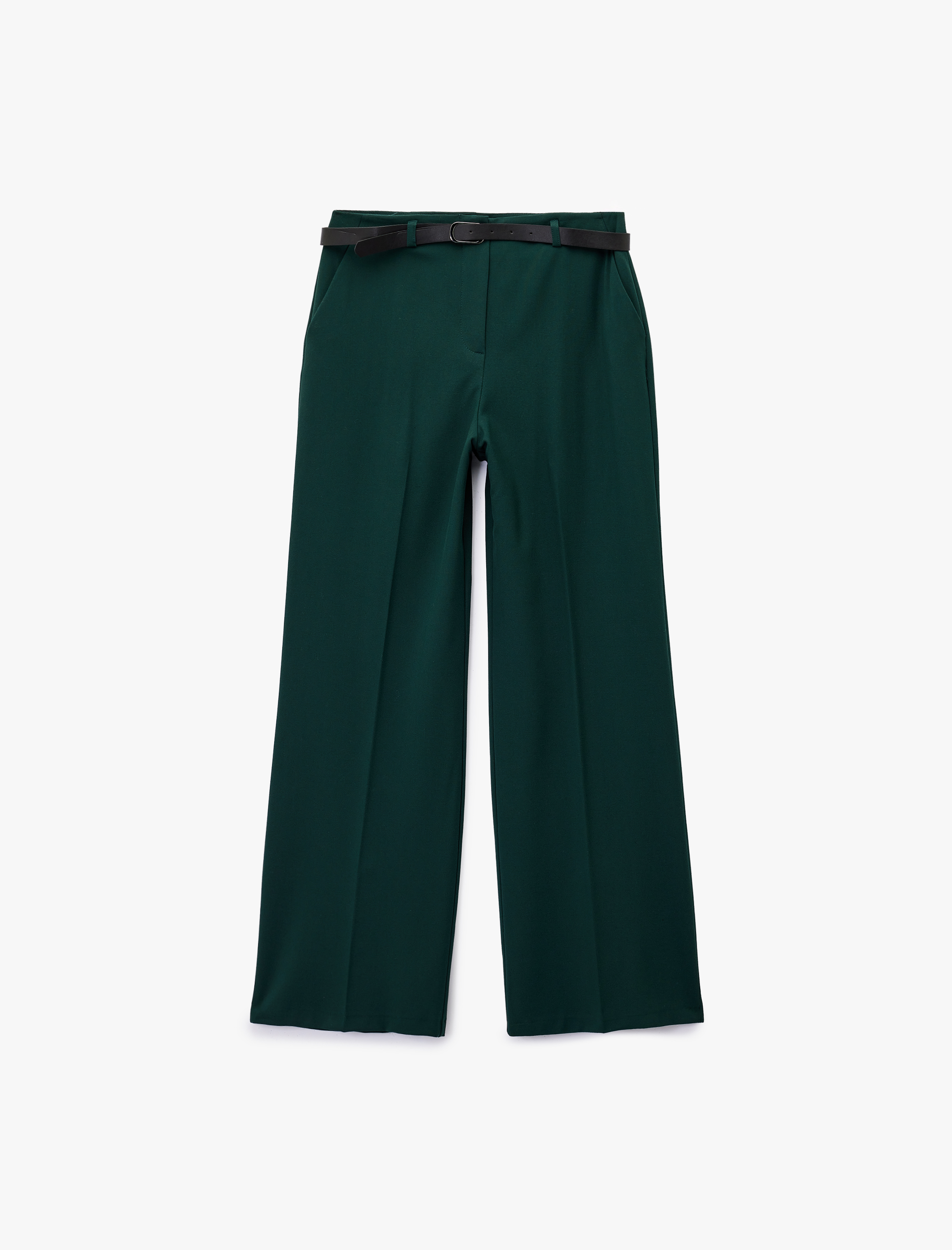   Cepli Düz Geniş Paça Kemerli Pantolon