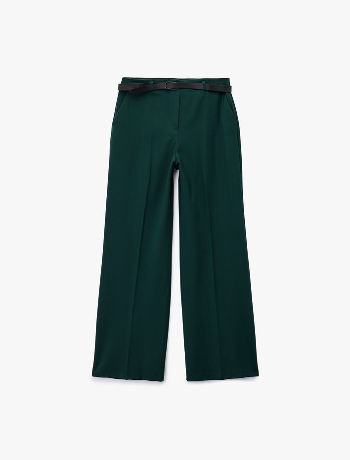  Cepli Düz Geniş Paça Kemerli Pantolon