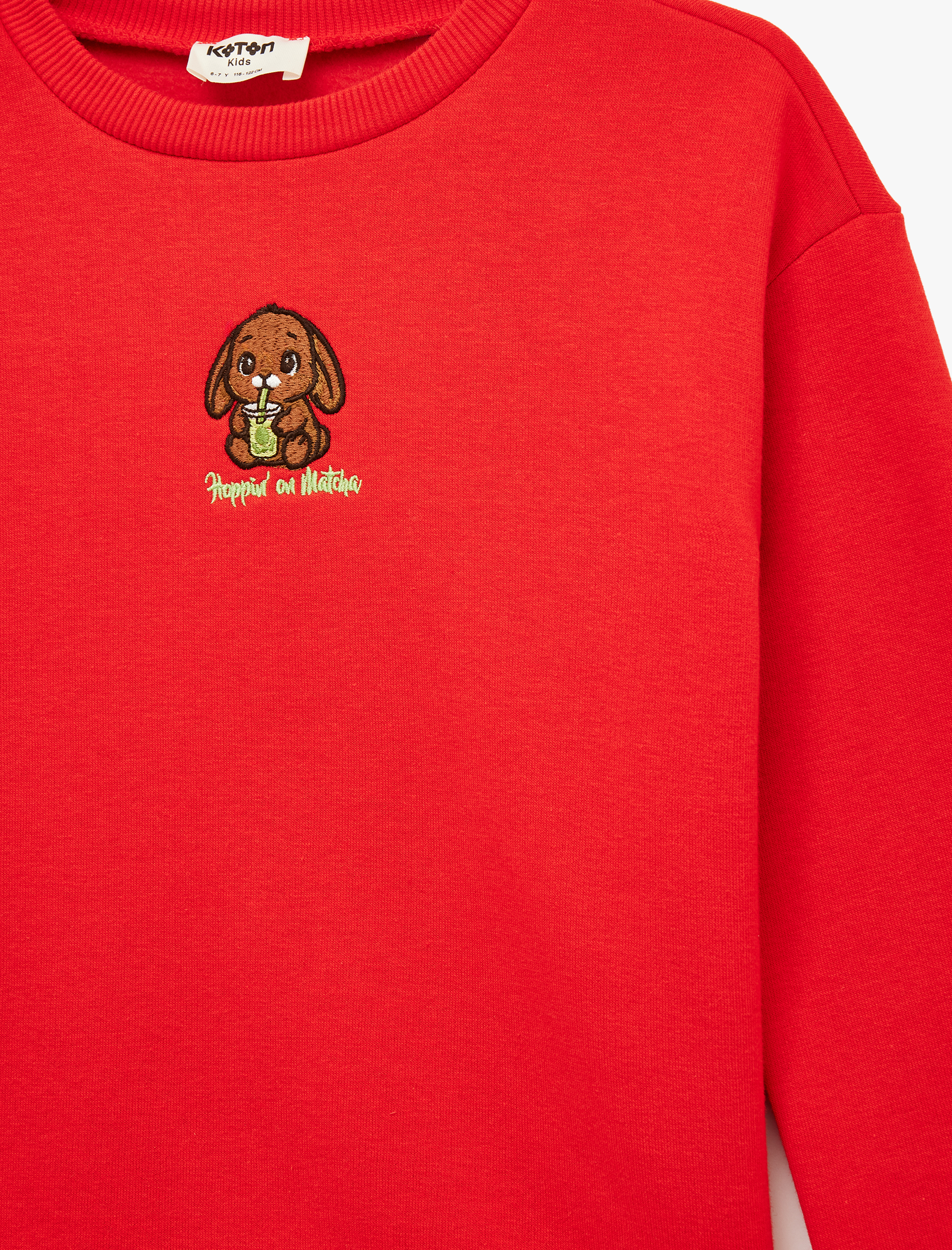  Kız Çocuk Uzun Kollu Bisiklet Yaka Nakış Detaylı Şardonlu Sweatshirt