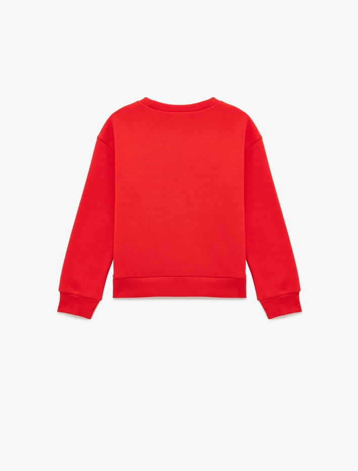 Kız Çocuk Uzun Kollu Bisiklet Yaka Nakış Detaylı Şardonlu Sweatshirt