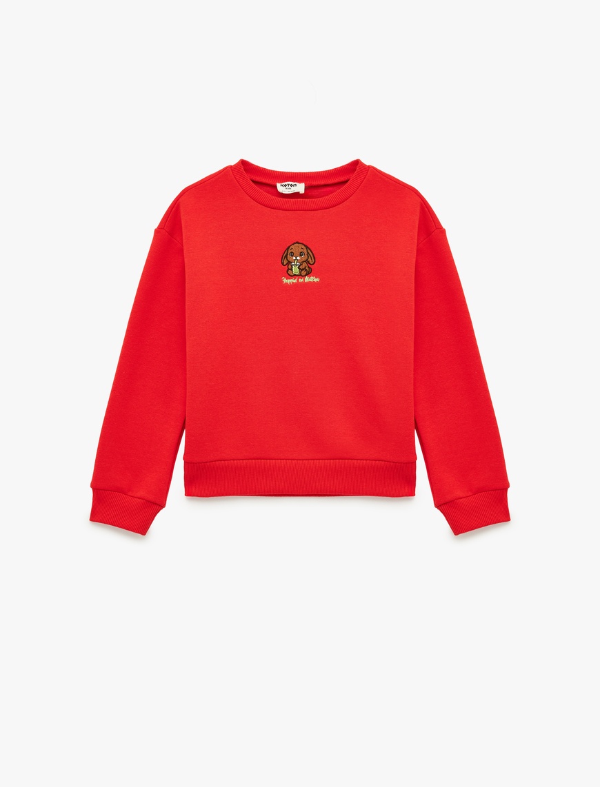 Koton Uzun Kollu Bisiklet Yaka Nakış Detaylı Şardonlu Sweatshirt