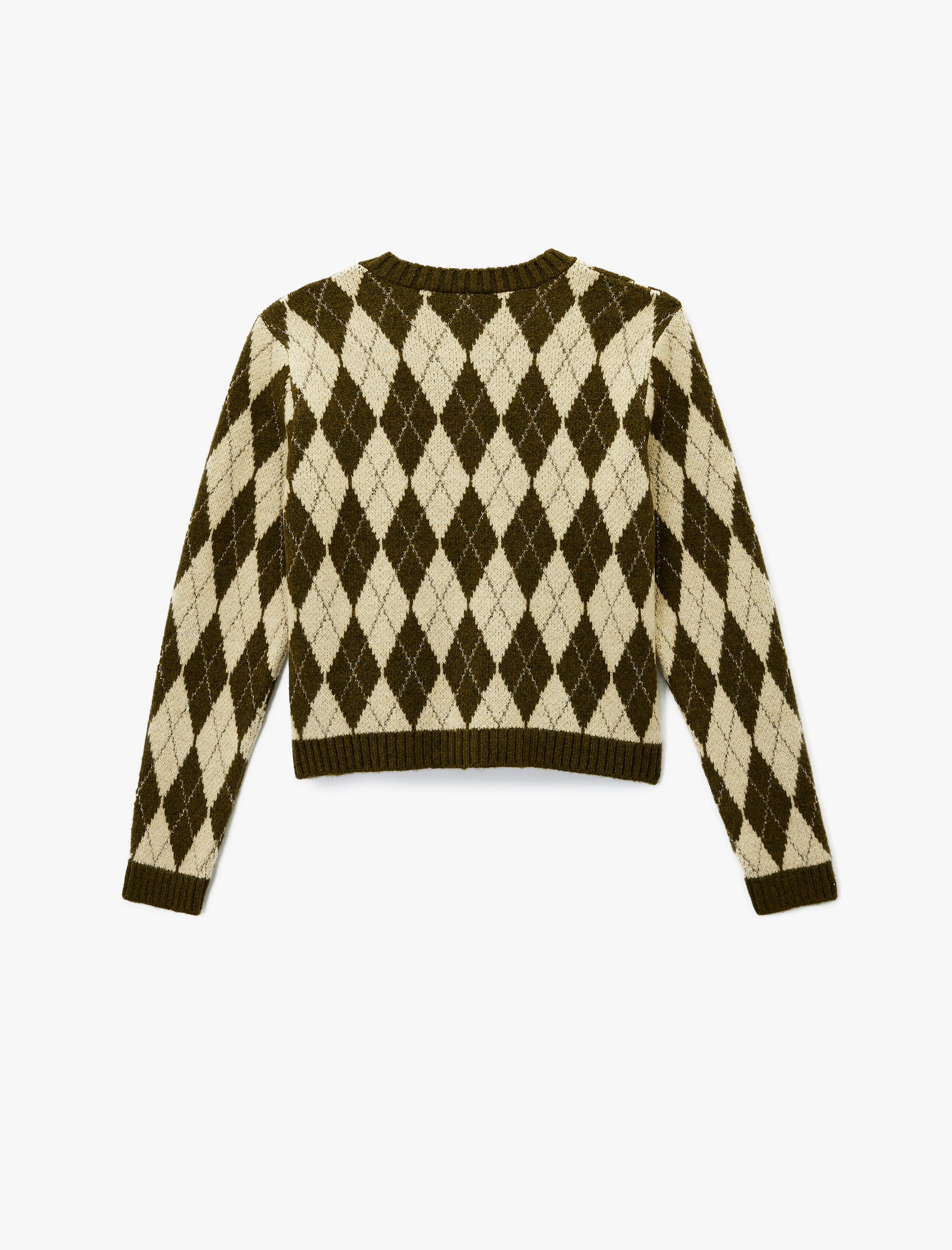   Düğmeli Uzun Kollu Bisiklet Yaka Baklava Desenli Triko Hırka