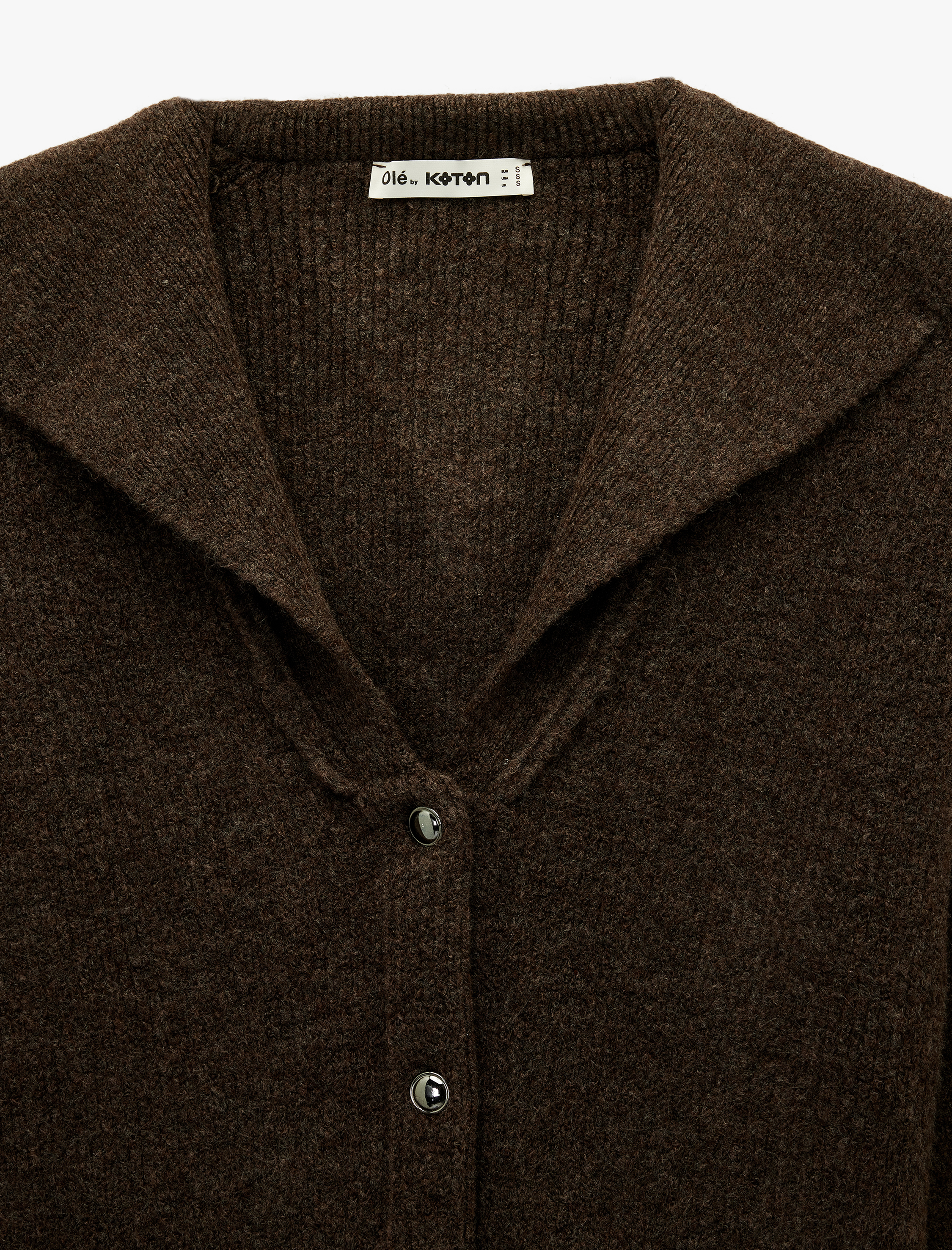   Uzun Kollu Düğmeli Devrik Yaka Triko Hırka