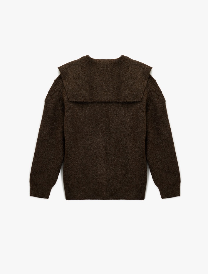  Uzun Kollu Düğmeli Devrik Yaka Triko Hırka