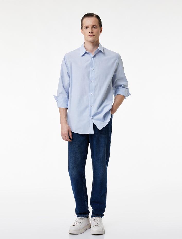  Regular Fit Klasik Yaka Düğmeli Uzun Kollu Gömlek