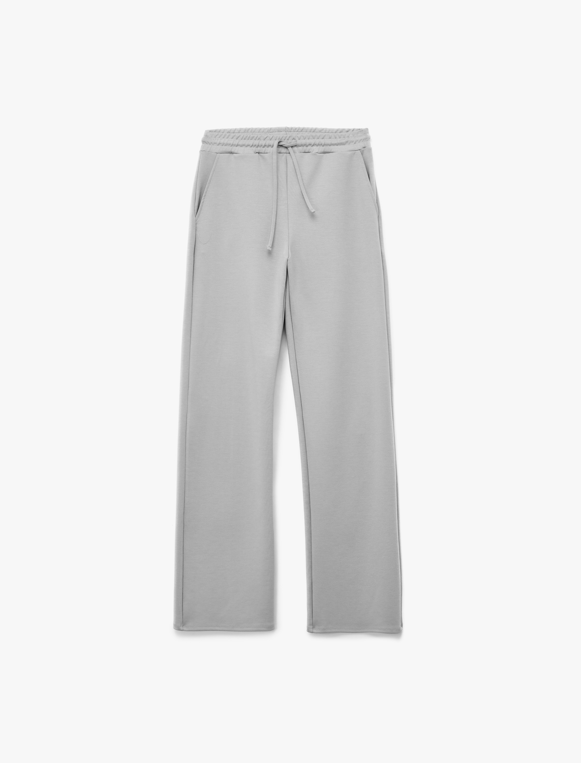   Yüksek Bel Cep Detaylı Beli Bağcıklı Modal Karışımlı Geniş Paça Eşofman Altı