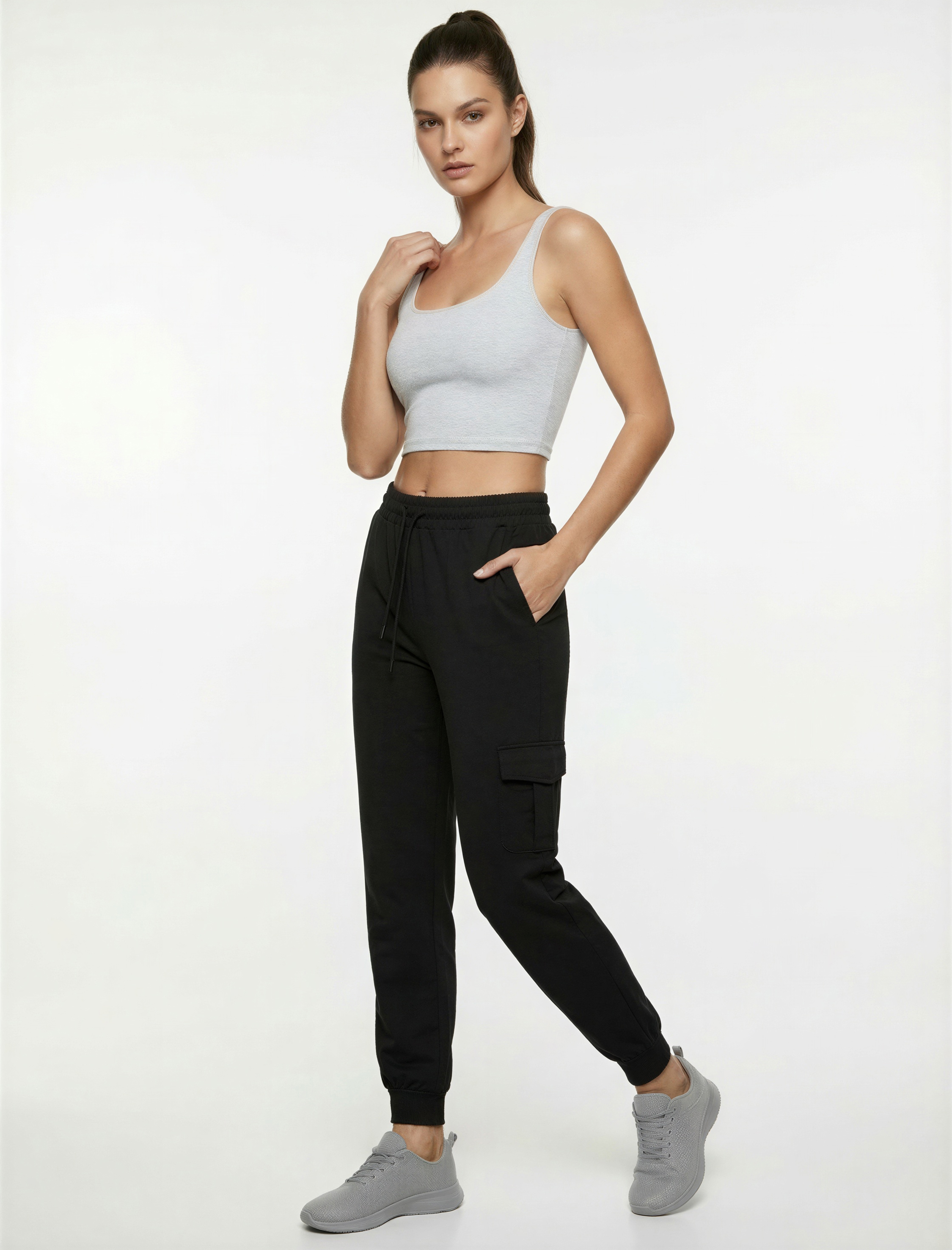   Yüksek Bel Cep Detaylı Rahat Kalıp Spor Jogger Eşofman Altı