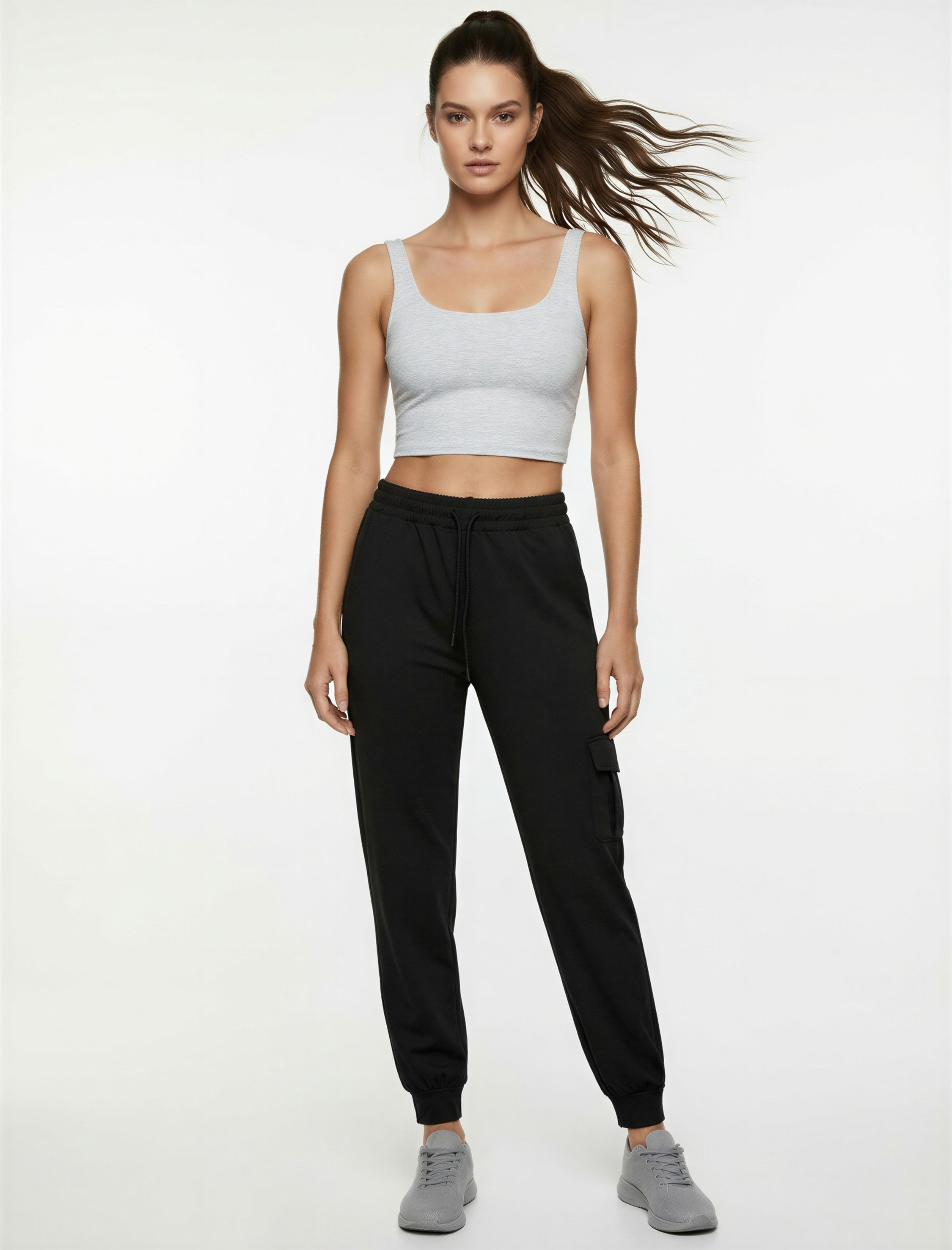   Yüksek Bel Cep Detaylı Rahat Kalıp Spor Jogger Eşofman Altı