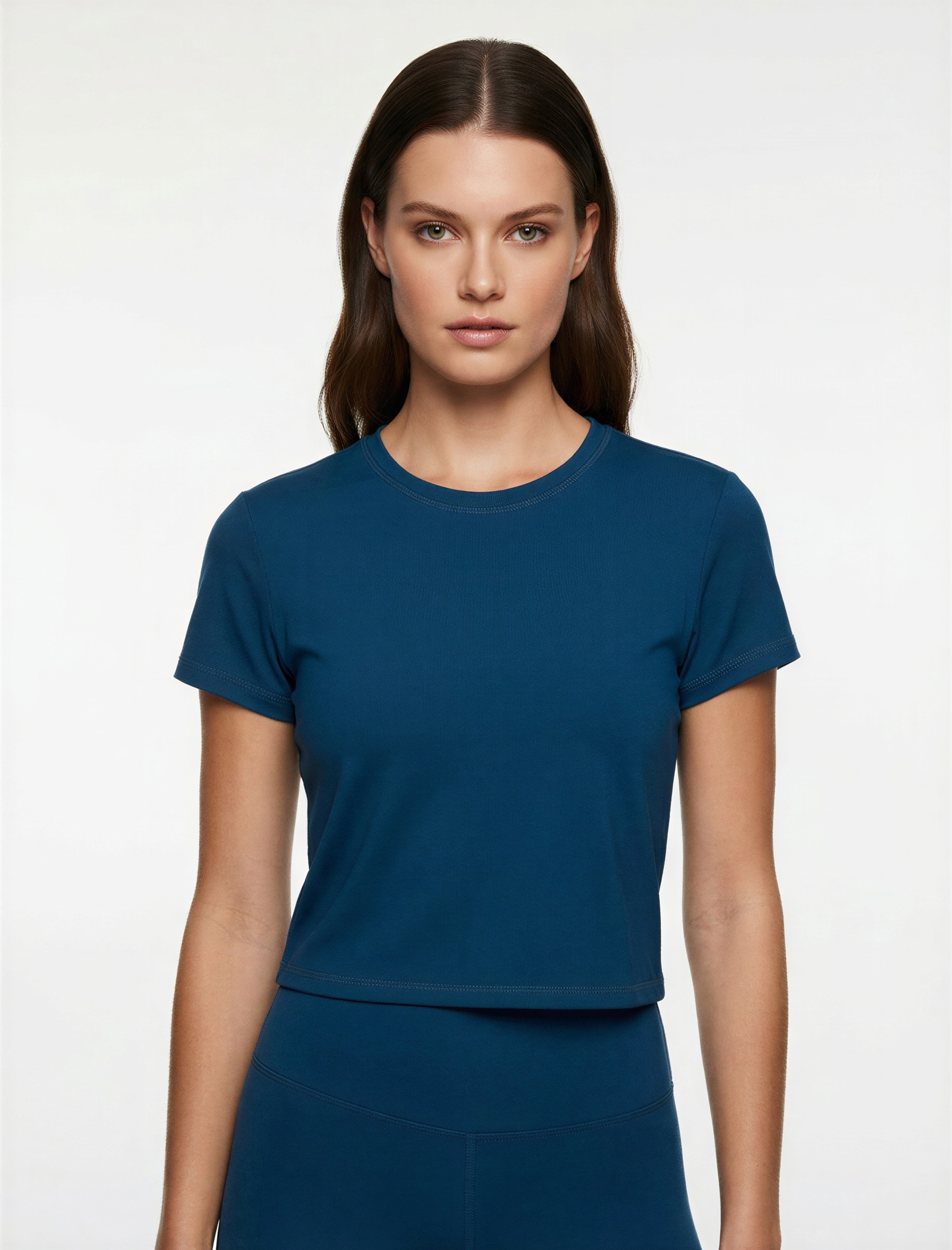   Slim Fit Kısa Kollu Bisiklet Yaka Crop Spor Tişört