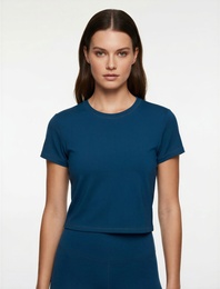 Slim Fit Kısa Kollu Bisiklet Yaka Crop Spor Tişört