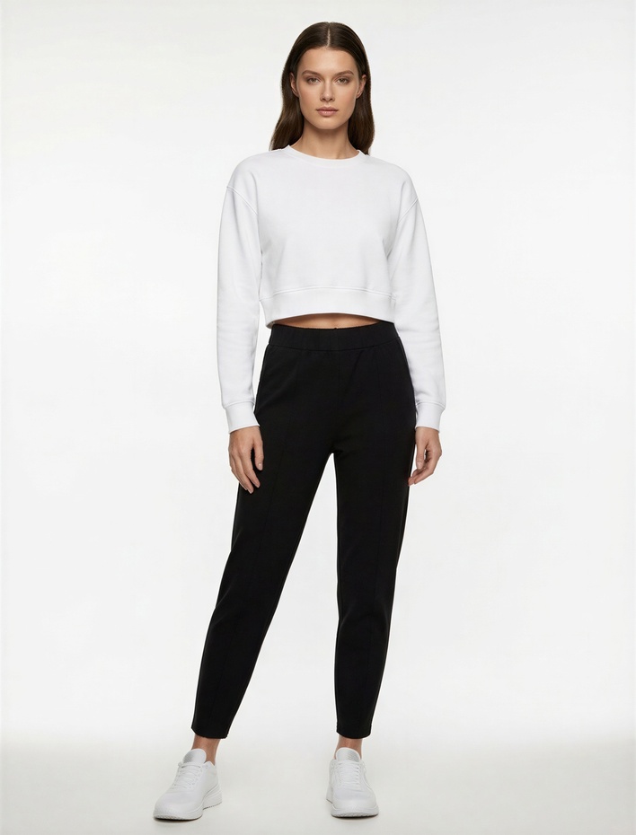  Yüksek Bel Pamuklu Rahat Kalıp Spor Jogger Eşofman Altı