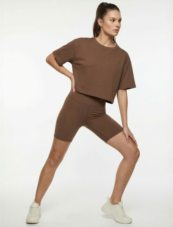  Yüksek Bel Slim Fit Biker Spor Tayt